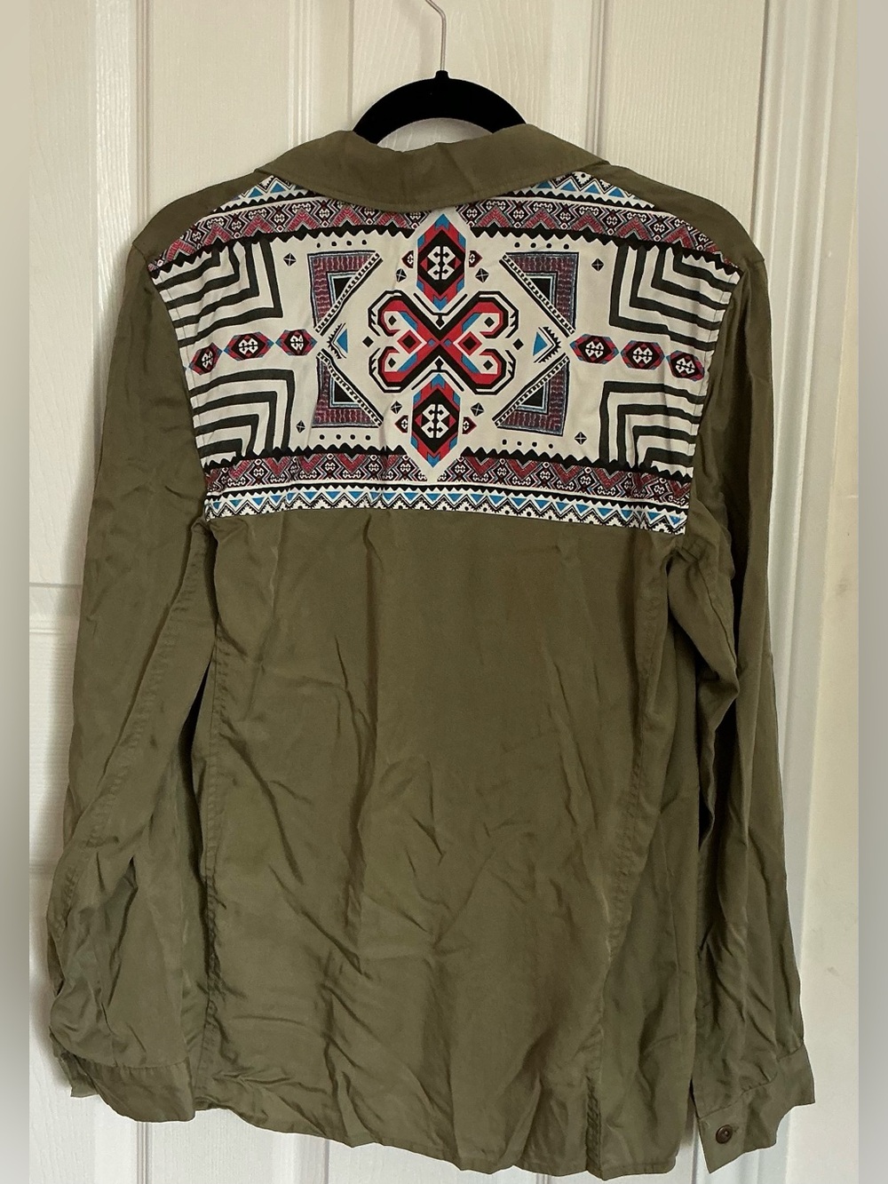 Army green button-up shirt